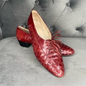 Bottega Veneta Vintage Shoes Intrecciato Oxford Woven Maroon Red Size 7.5